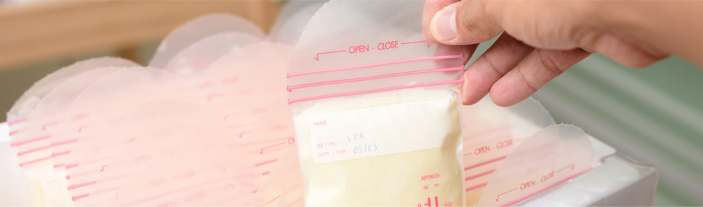 Properly storing breast milk with date and time.