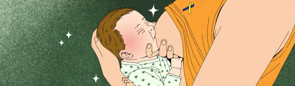 An illustration of a parent breastfeeding their baby with special needs.