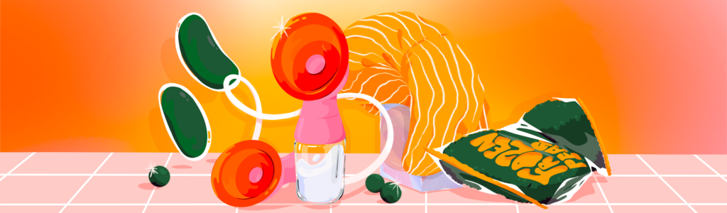 A vibrant illustration of a breast pump.